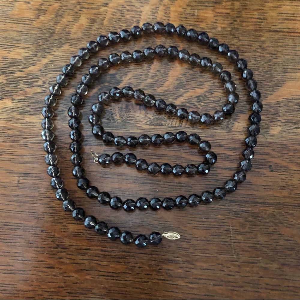 $168 14K Clasp Smoky Topaz Estate Necklace  40" Total Length   Marked 14K FJS